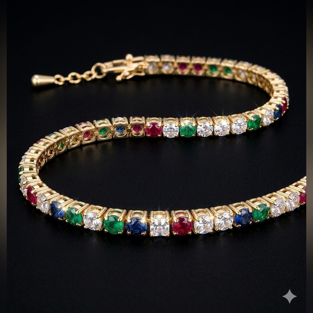 Brand New: 14k Gold Filled Multi-Gem 3A CZ Tennis Necklace ✨ - Picture 2 of 3